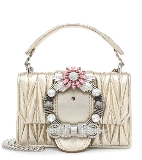 miu miu crystal embellished matelassé leather bag|Women's Leather Shoulder Bags .